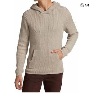 PAIGE Beige Ribbed Knit Hoodie Sweater XL